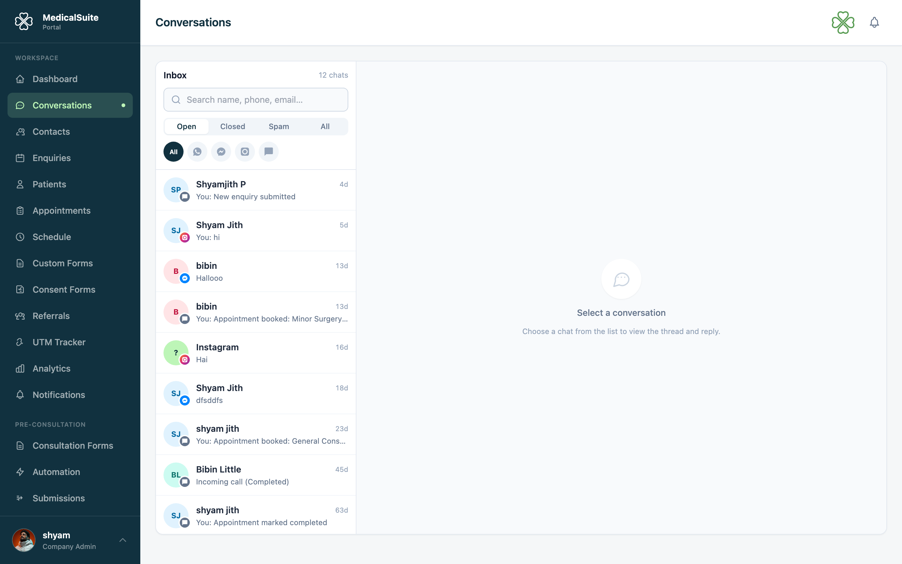 Channel tabs in the inbox