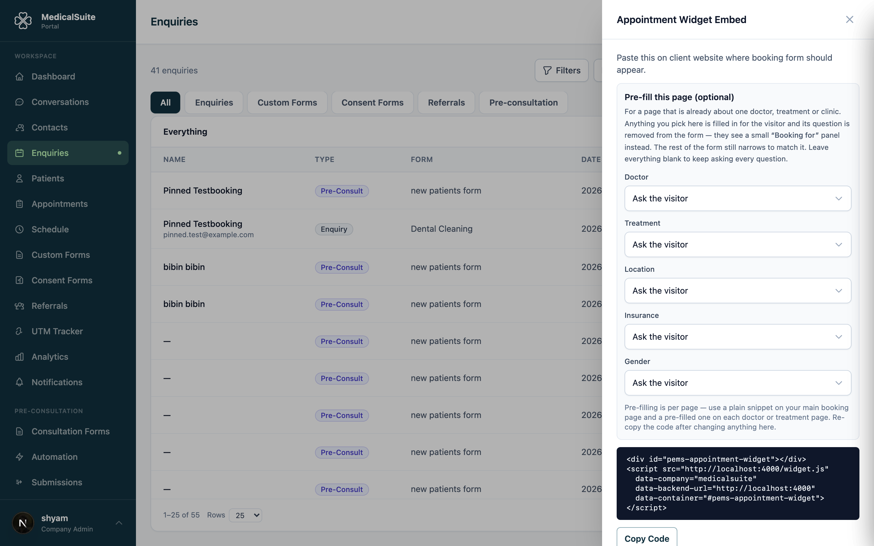 Embed code with the pre-fill pickers