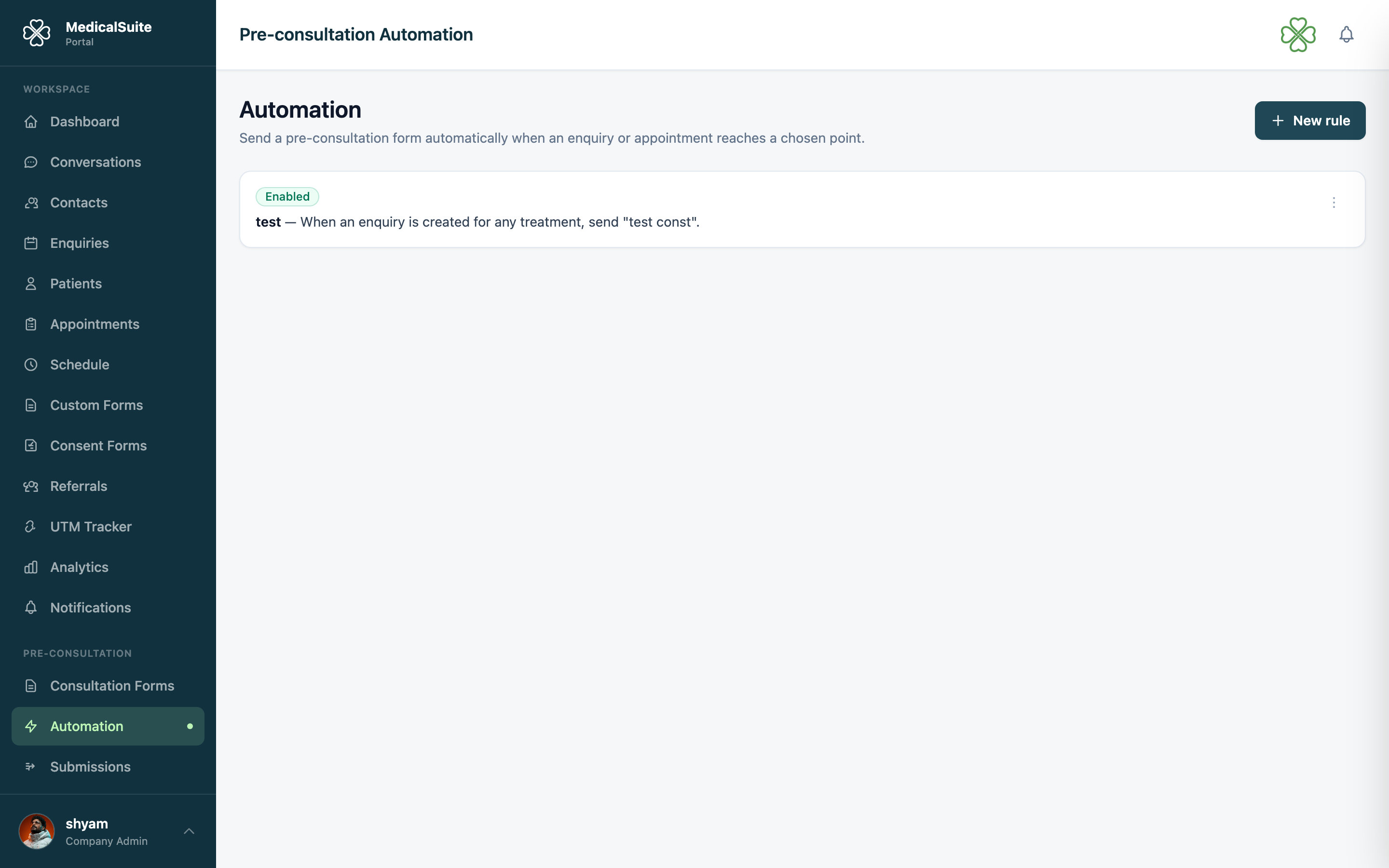 Pre-consultation automation rules