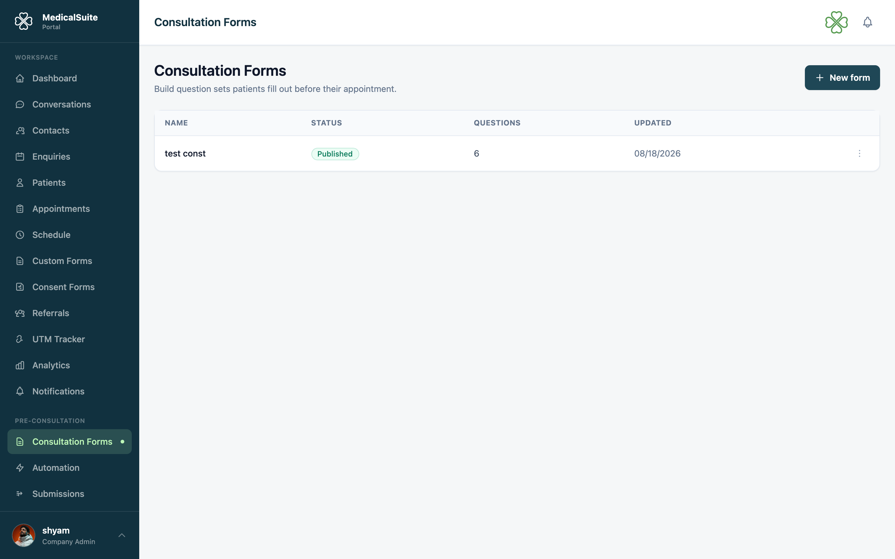 Pre-consultation form builder